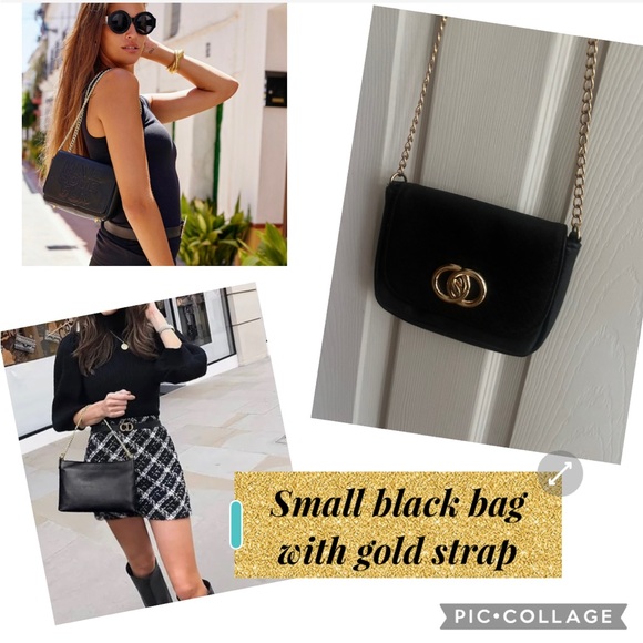 Elegant Small/crossbody Black Bag with Gold Strap - Picture 1 of 5